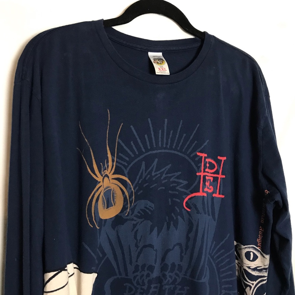 VTG Ed Hardy Y2K Blue Skull Snake Graphic Long Sleeve Shirt Mens Size XXL Alt - Picture 6 of 13